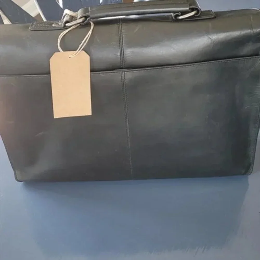 NWT Wilson Leather Real Leather Top Rod Briefcase Laptop Leather Bag Black